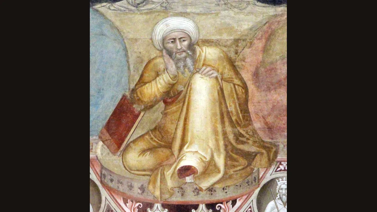 Averroes in a fresco of the triumph of Saint Thomas Aquinas (Wikimedia Commons, CC BY)