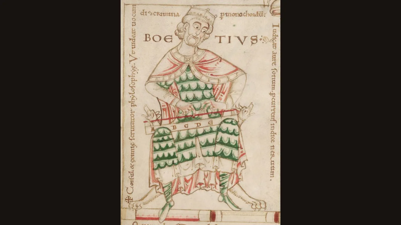 Medieval illustration of Boethius (Wikimedia Commons, public domain)