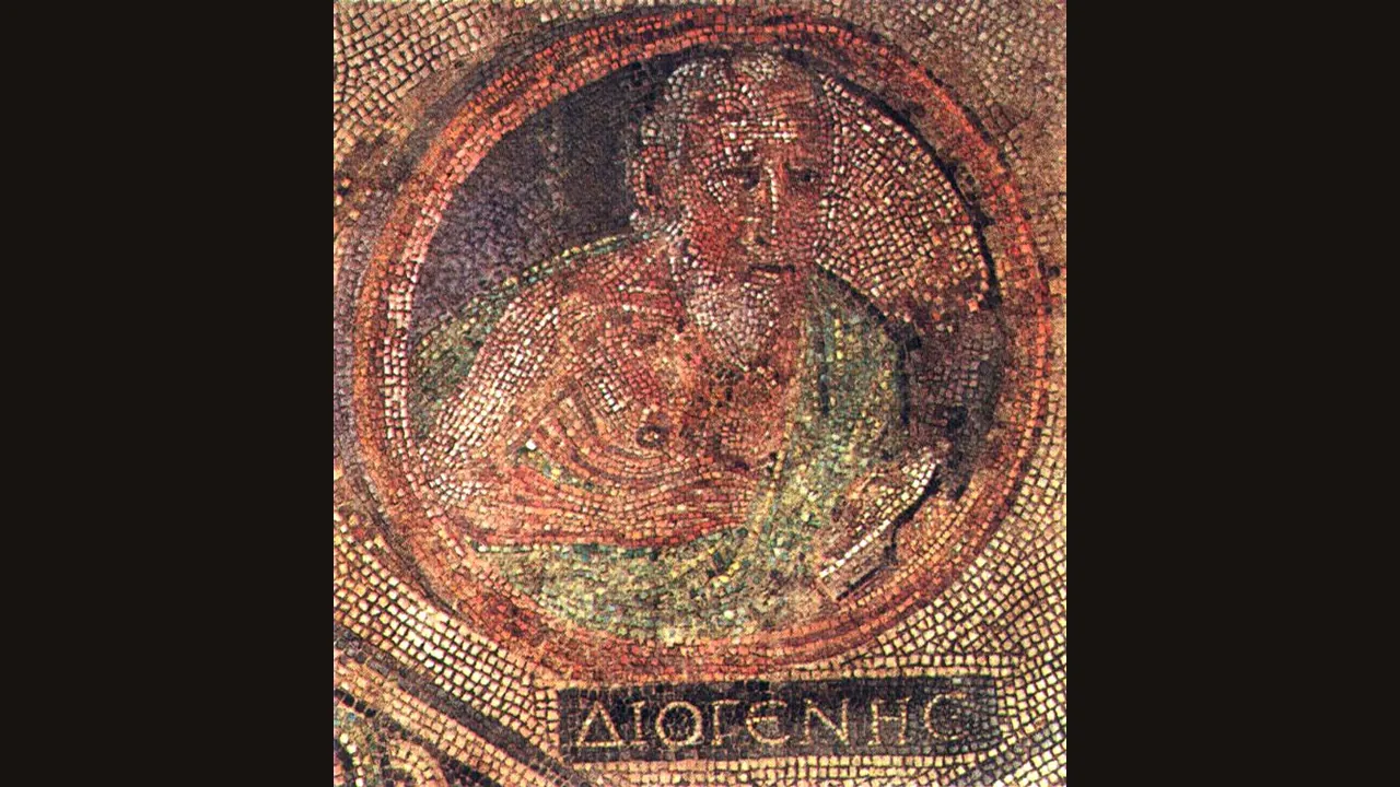 Roman mosaic depicting Diogenes (Wikimedia Commons, public domain)