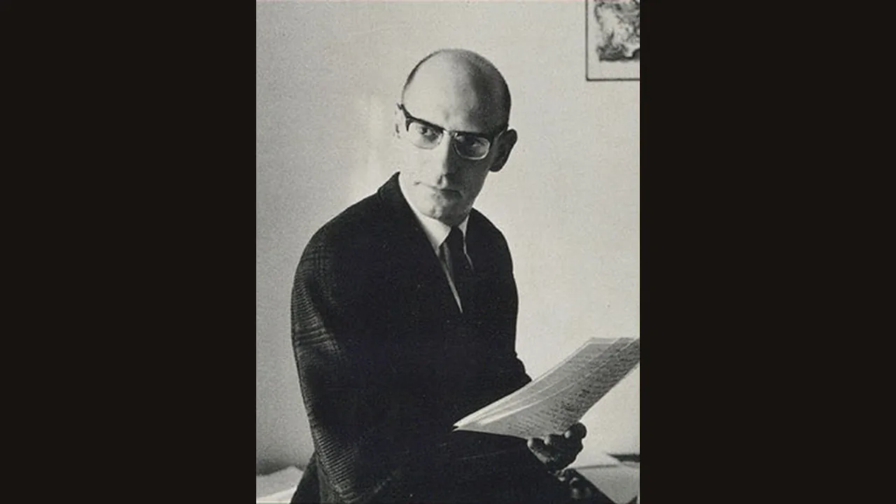 Michel Foucault, 1970 book jacket photo (Wikimedia Commons, public domain)