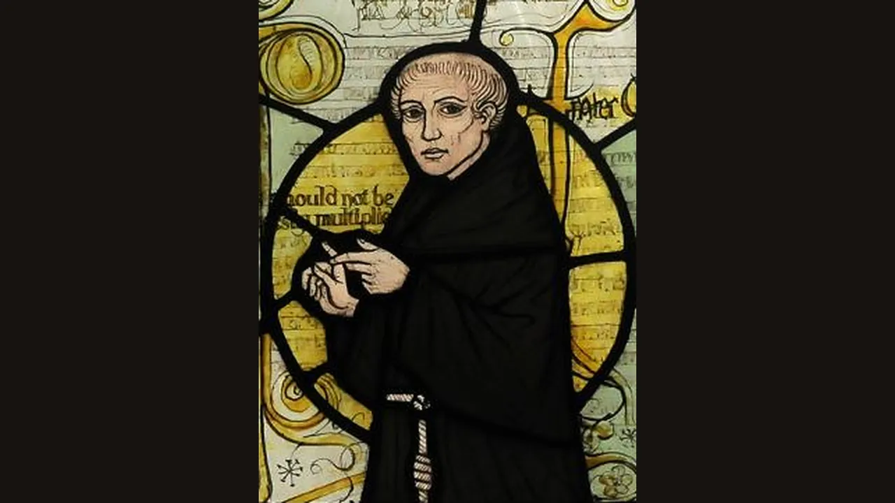 William of Ockham in a Surrey church stained glass window (Wikimedia Commons, CC BY-SA)