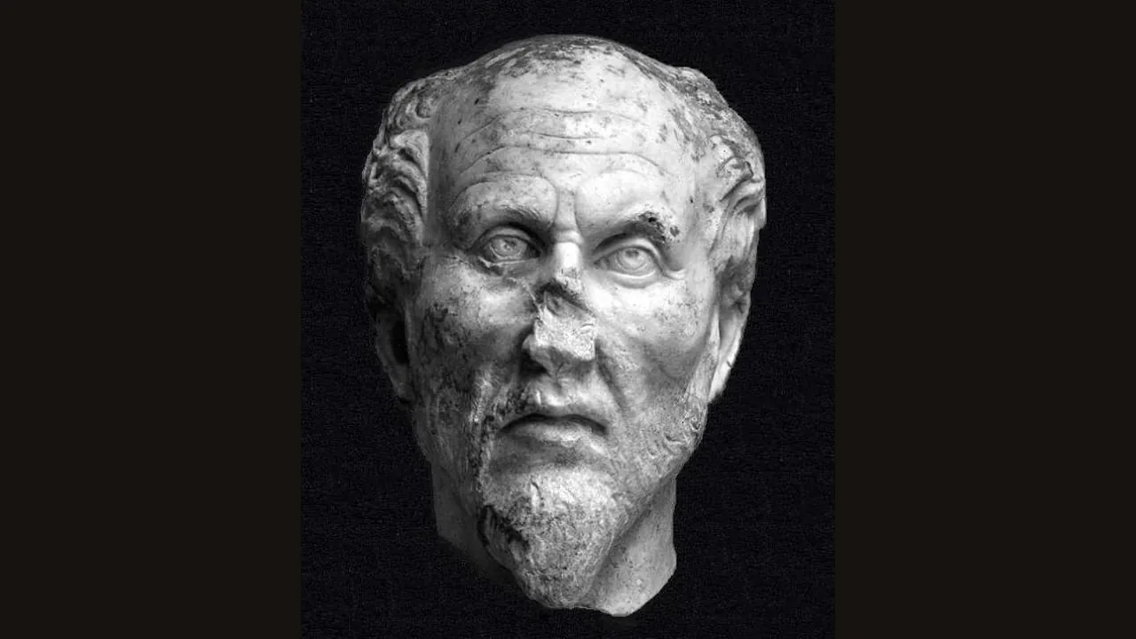 Marble head of Plotinus, Ostia (Wikimedia Commons, public domain)