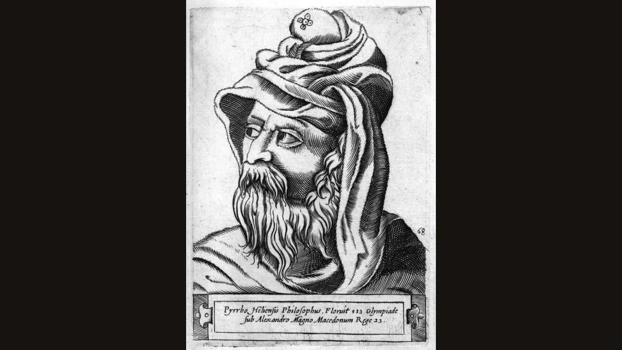 Engraving of Pyrrho from a 17th century book of philosophers (Wikimedia Commons, public domain)