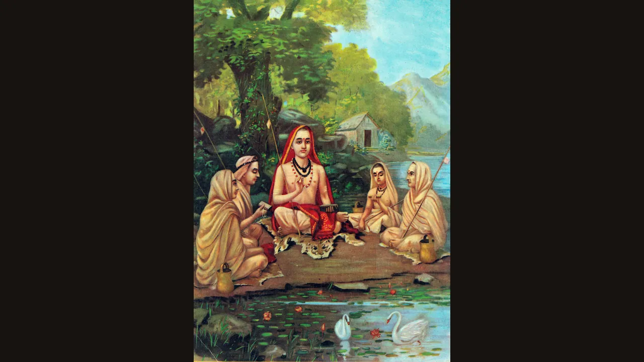 Adi Shankara, painting by Raja Ravi Varma (Wikimedia Commons, public domain)