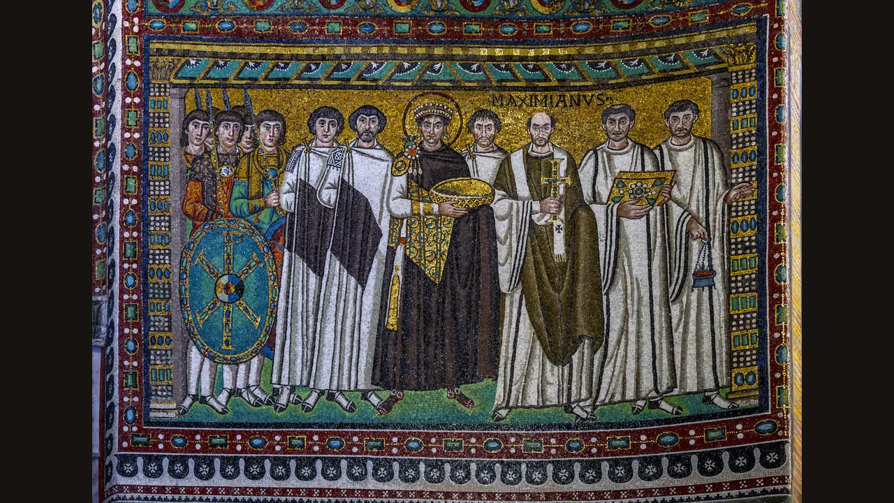 Justinian I in the mosaics of San Vitale, Ravenna (photograph via Wikimedia Commons)